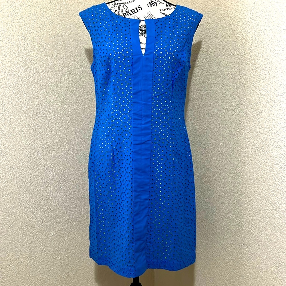 Donna Ricco NY Embroidery Cotton Sleeveless Blue Dress
